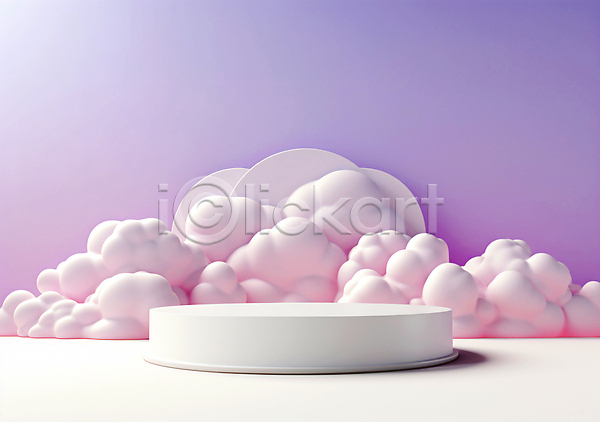사람없음 3D JPG 디지털합성 편집이미지 구름(자연) 단상 백그라운드 보라색 원형 포디움