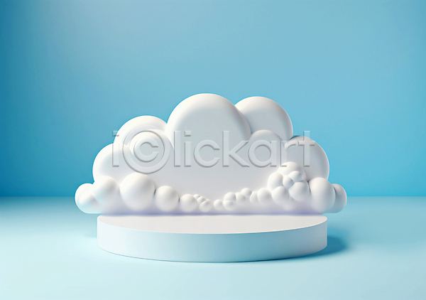 사람없음 3D JPG 디지털합성 편집이미지 구름(자연) 단상 백그라운드 원형 포디움 하늘색