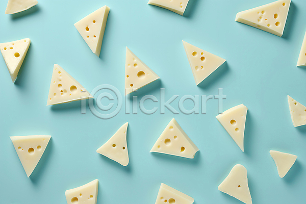 사람없음 JPG 편집이미지 안주 유제품 음식 조각치즈 치즈 패턴 패턴백그라운드 하늘색 흰색