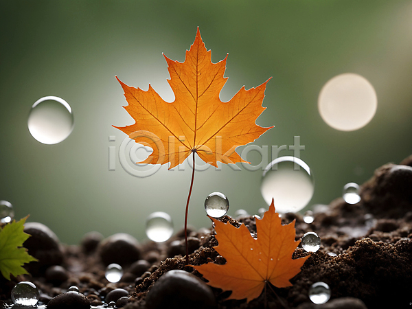 사람없음 JPG 디지털합성 편집이미지 가을(계절) 나뭇잎 낙엽 단풍 물방울 원형 이슬 자연 편집소스 흙