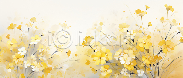 사람없음 JPG 편집이미지 노란색 백그라운드 수채화(물감) 안개꽃 여러송이 자연 줄기