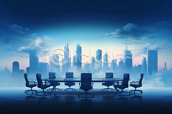 사람없음 JPG 일러스트 건물 구름(자연) 그룹 도시 의자 탁자 파란색 하늘 회사 회의