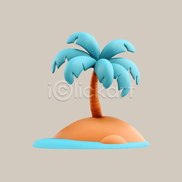 사람없음 3D PSD 디지털합성 아이콘 모래 섬 야자수 여행 휴가