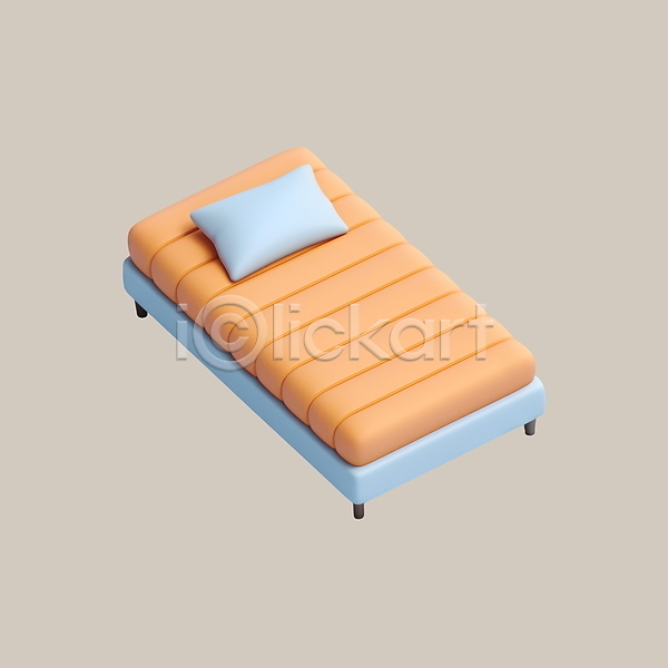 사람없음 3D PSD 디지털합성 아이콘 숙박 여행 주황색 침대 휴가