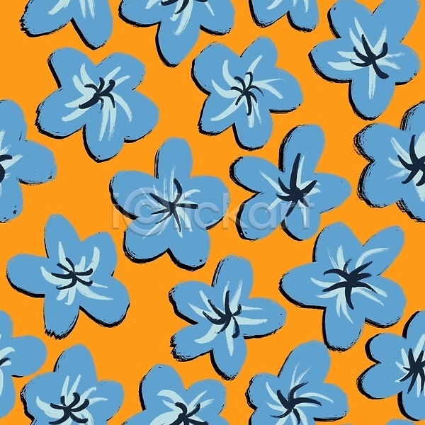 빈티지 사람없음 JPG 포토 해외이미지 꽃무늬 복고 붓터치 주황색 질감 파란색 패턴
