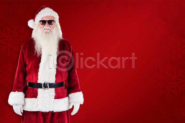 남자 노년 노인남자한명만 한명 JPG 앞모습 포토 해외이미지 빨간색 산타클로스 상반신 선글라스 크리스마스 해외202004