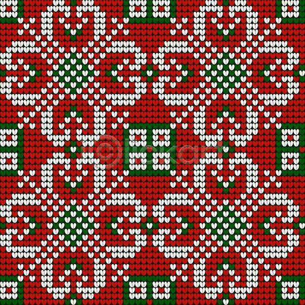 사람없음 EPS 일러스트 해외이미지 노르딕(디자인) 디자인 뜨개질 빨간색 패턴 하트 해외202310