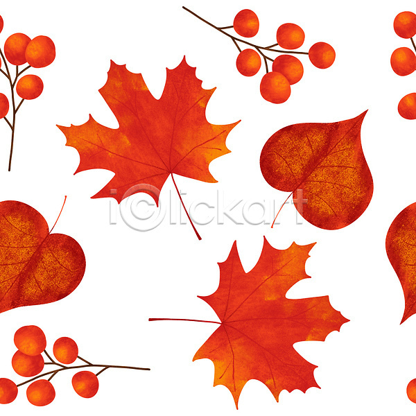 사람없음 JPG 해외이미지 낙엽 백그라운드 빨간색 손그림 자연 패턴 해외202310