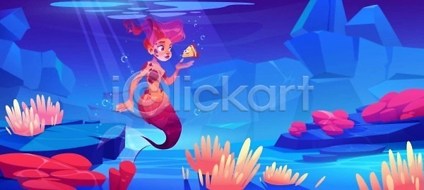 사람 EPS 일러스트 해외이미지 거품 공상 깊이 꼬리 눈금 동물 디자인 마법 만화 물 미술 바다 바닥 바닷속 백그라운드 벡터 뷰티 빨간색 사이렌 산호 수중 스펀지 신화 아래 암초 야생동물 어류 요정 유행 인어 일러캐릭터 자연 캐릭터 파란색 해외202310 해외일러스트 해조류