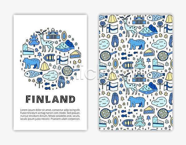 사람없음 EPS 일러스트 해외이미지 낙서 카드(감사) 패턴 핀란드 하늘색 해외202310