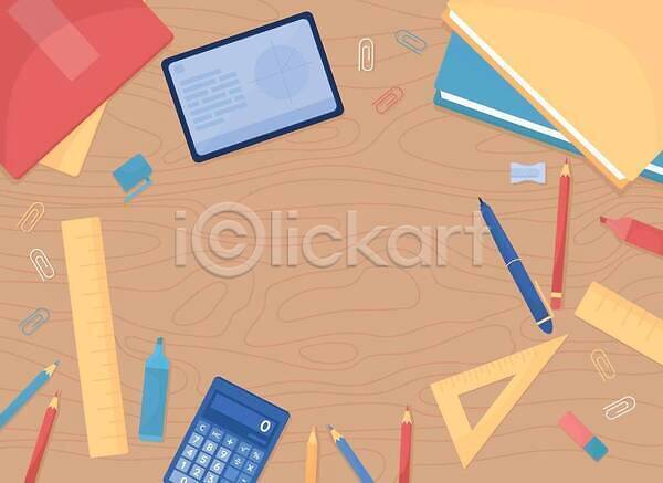 EPS 일러스트 해외이미지 계산기 공책 교육 교육용품 무료이미지 삼각자 색연필 연필 태블릿 프레임 해외202310 해외일러스트