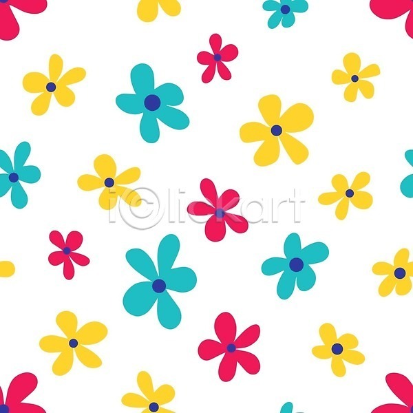 빈티지 사람없음 EPS 일러스트 해외이미지 꽃무늬 노란색 복고 빨간색 파란색 패턴 해외202310