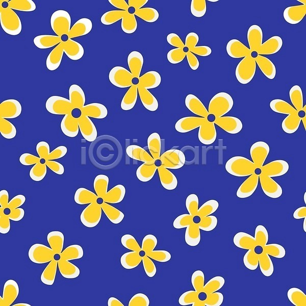 빈티지 사람없음 EPS 일러스트 해외이미지 꽃무늬 노란색 복고 파란색 패턴 해외202310