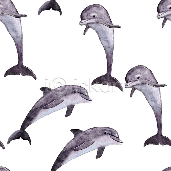 사람없음 JPG 포토 해외이미지 돌고래 동물 수채화(물감) 패턴 해외202310 회색