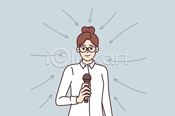 집중 성인 여자 한명 EPS 일러스트 해외이미지 들기 마이크 무료이미지 비즈니스우먼 안경낌 해외202310 해외일러스트 화살표