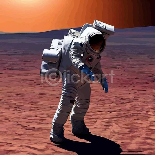 미래 신비 사람 한명 EPS 일러스트 해외이미지 SF 고립 그림자 우주 우주복 우주비행사 전신 표면 해외202310 화성(행성)