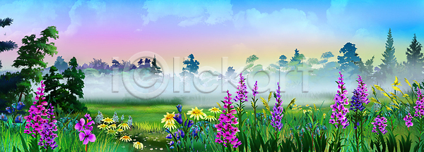 사람없음 JPG 일러스트 포토 해외이미지 그림 꽃 나무 동화 디자인 만화 백그라운드 숲 스케치 식물 아침 안개 야외 여름 여행 일출 자연 전원 초록색 풍경 해외202310 해외일러스트