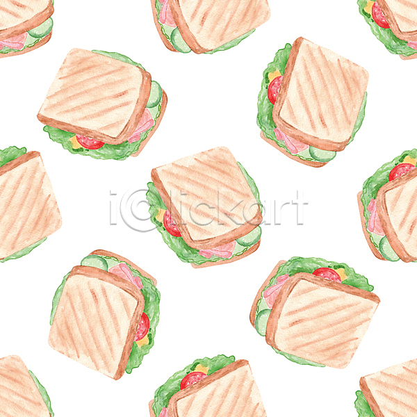 사람없음 JPG 포토 해외이미지 샌드위치 손그림 수채화(물감) 패턴 해외202310