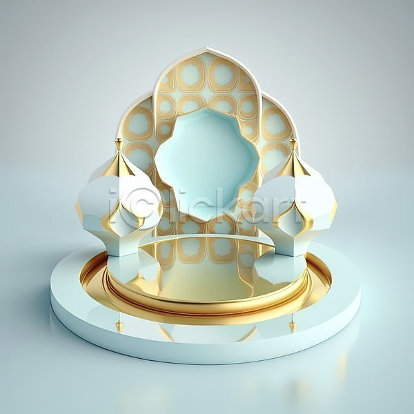 사람없음 3D JPG 포토 해외이미지 건축물 금색 단상 모스크 반사 백그라운드 하늘색 해외202310