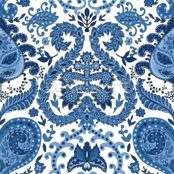 빈티지 사람없음 EPS 일러스트 해외이미지 꽃무늬 백그라운드 복고 잎 파란색 패턴 해외202310