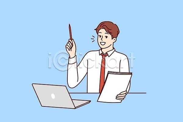 남자 한명 EPS 일러스트 해외이미지 노트북 들기 무료이미지 문서 비즈니스 비즈니스맨 연필 해외202310 해외일러스트 회사