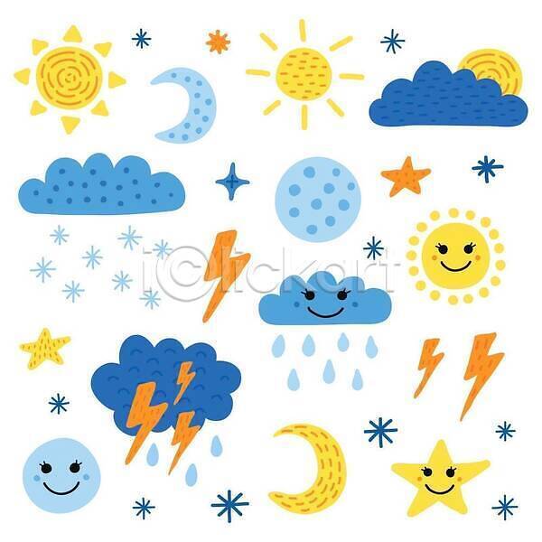 EPS 일러스트 해외이미지 구름 날씨 눈송이 달 무료이미지 번개 별 태양 해외202310 해외일러스트