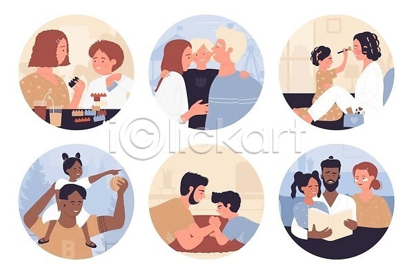 사랑 함께함 행복 남자 아기 어린이 여러명 여자 EPS 일러스트 해외이미지 가족 독서 딸 먹기 목말 무료이미지 아들 아빠 안기 엄마 팔씨름 포옹 해외202310 해외일러스트 화장