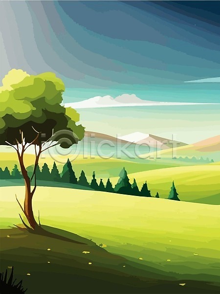 분위기 사람없음 EPS 일러스트 해외이미지 구름(자연) 나무 백그라운드 산 초원(자연) 풍경(경치) 하늘 해외202310