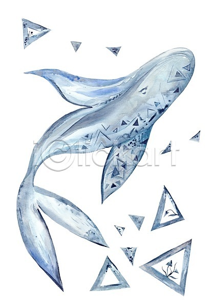 사람없음 JPG 포토 해외이미지 고래 동물 삼각형 수채화(물감) 하늘색 해외202310