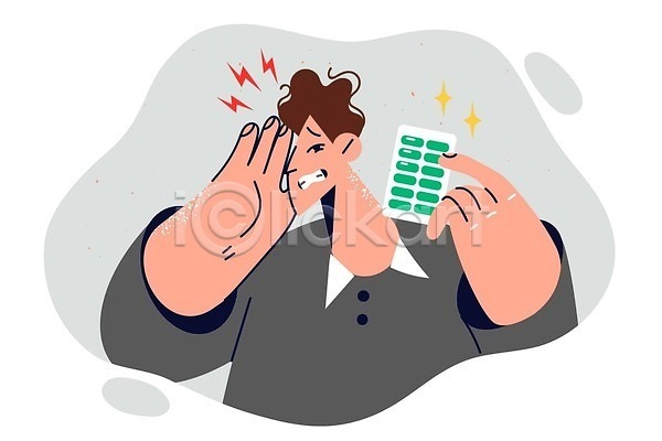남자 한명 EPS 일러스트 해외이미지 두통 들기 머리 무료이미지 약 질병 찡그림 편두통 해외202310 해외일러스트