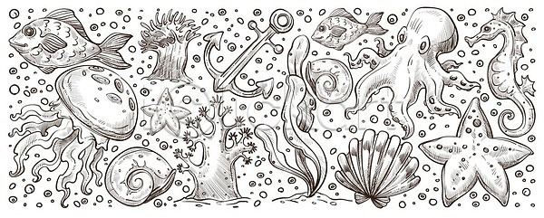 EPS 일러스트 해외이미지 가리비 게 껍질 내추럴 다이빙 동물 동물상 만화 문어 물 바다 바닷가재 바닷속 벡터 불가사리 산호 새우 소금물 소라 수영 수족관 수중 신용카드 암초 야생동물 어류 여행 오징어 일러캐릭터 자연 조개 캐릭터 플랫 항해 해마 해산물 해외202310 해외일러스트 해조류 해파리