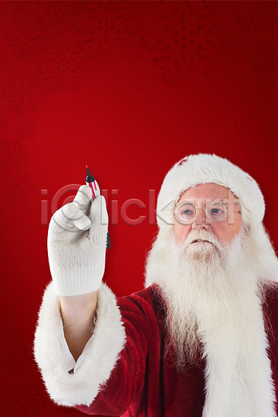 남자 노년 노인남자한명만 한명 JPG 앞모습 포토 해외이미지 기록 들기 빨간색 산타클로스 상반신 크리스마스 펜 해외202004
