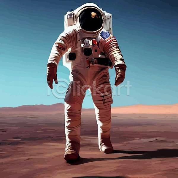 미래 신비 사람 한명 EPS 일러스트 해외이미지 SF 그림자 우주 우주복 우주비행사 전신 표면 해외202310 화성(행성)