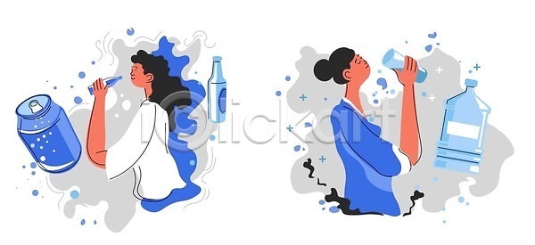두명 성인 여자 EPS 일러스트 해외이미지 건강관리 마시기 무료이미지 물 소다 습관 음료 해외202310 해외일러스트