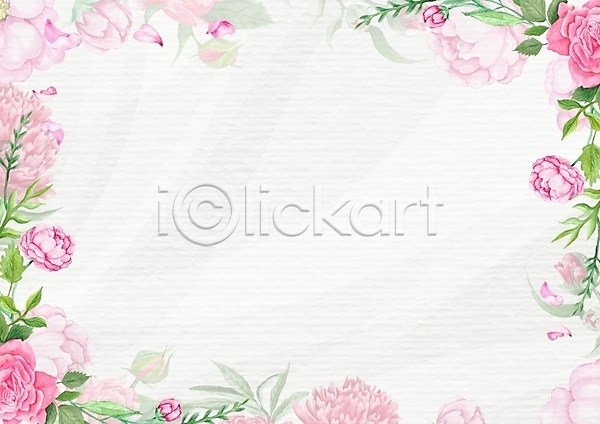 로맨틱 빈티지 사람없음 JPG 포토 해외이미지 꽃 분홍색 수채화(물감) 잎 질감 프레임