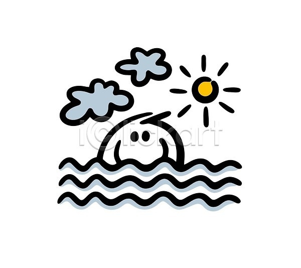 행복 남자 성인 성인남자한명만 한명 EPS 일러스트 해외이미지 구름(자연) 물 수영 심플 얼굴 캐릭터 태양 해외202310