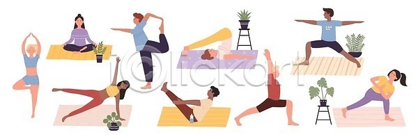 사람 EPS 일러스트 해외이미지 건강 검은색 고립 라이프스타일 만화 매트 명상 벡터 보따리 서기 세트 수집 숫자 스포츠 신체 아사나자세 연습 요가 운동 위치 유연 인포그래픽 일러캐릭터 체조 캐릭터 컨셉 포즈 플랫 필라테스 해외202310 해외일러스트 흰색
