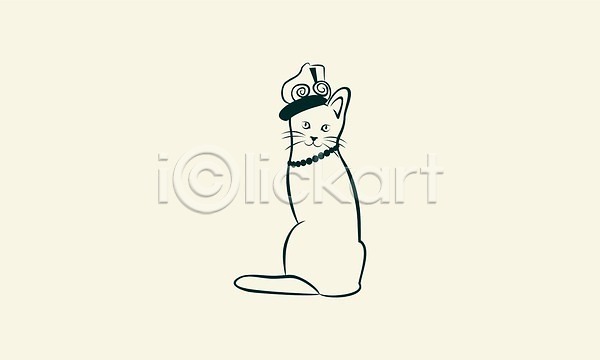 사람없음 EPS 일러스트 해외이미지 고양이 그림 디자인 라인아트 모자(잡화) 목걸이 선 심볼 해외202310