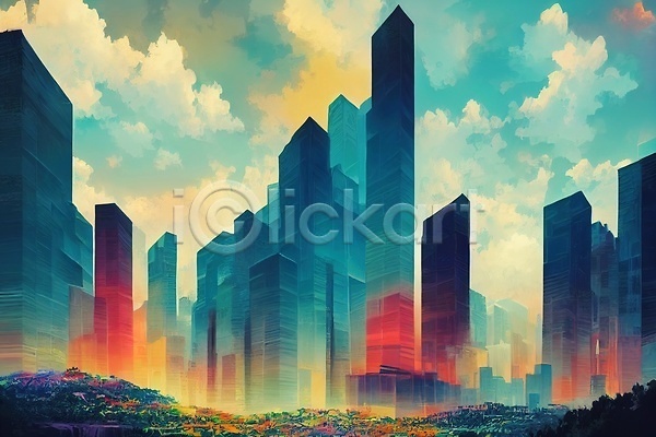 분위기 사람없음 JPG 해외이미지 구름(자연) 도시 빌딩 컬러풀 하늘 해외202310