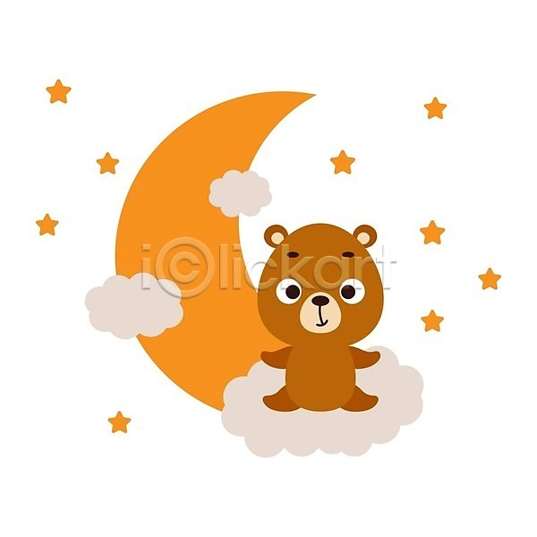 행복 사람없음 EPS 일러스트 해외이미지 곰 구름(자연) 달 동물캐릭터 별 심플 해외202310