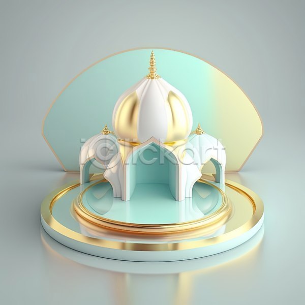 사람없음 3D JPG 포토 해외이미지 건축물 금색 단상 모스크 반사 백그라운드 하늘색 해외202310