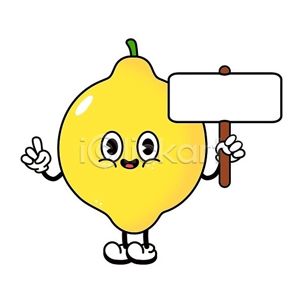 귀여움 사람없음 EPS 일러스트 해외이미지 과일캐릭터 들기 레몬 레몬캐릭터 미소(표정) 표지판