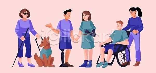 도움 특별함 행복 사람 성인 EPS 일러스트 해외이미지 가이드 개 건강 그룹 돌봄 막대기 만화 바퀴 벡터 보철 선글라스 손 시각장애인 신체 의자 일러캐릭터 장애 장애인 지원 질병 캐릭터 커플 해외202310 해외일러스트 헬프 환자 휠체어