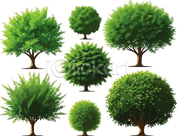 사람없음 EPS 일러스트 해외이미지 나무 나뭇잎 오브젝트 초록색 해외202310