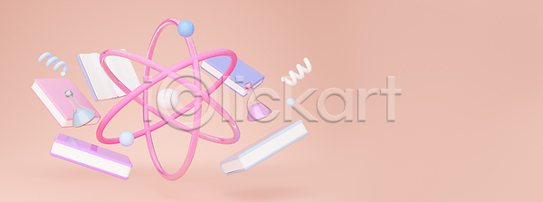 사람없음 3D JPG 포토 해외이미지 과학 교육 무료이미지 분홍색 심볼 원자 책 해외202310 해외포토