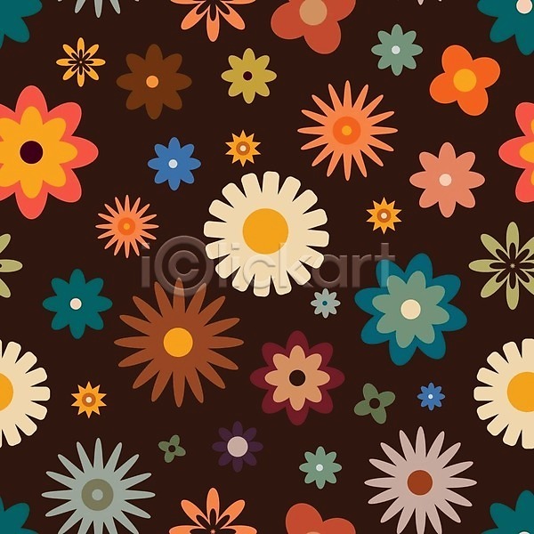빈티지 사람없음 EPS 일러스트 해외이미지 갈색 꽃무늬 복고 패턴 해외202310