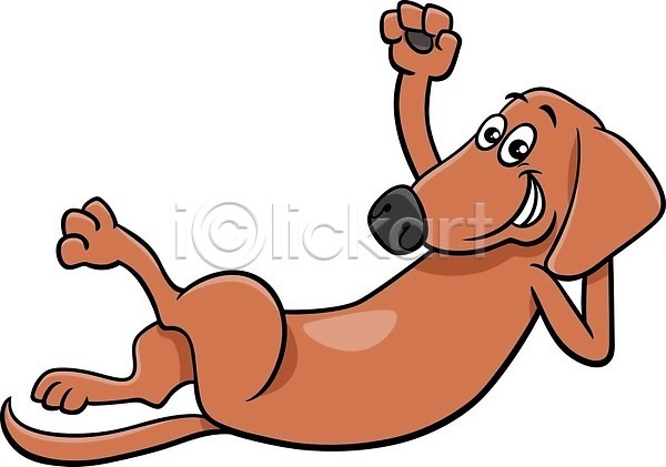 귀여움 사람없음 EPS 일러스트 해외이미지 갈색 개 눕기 다리꼬기 만화 반려동물 손들기 캐릭터