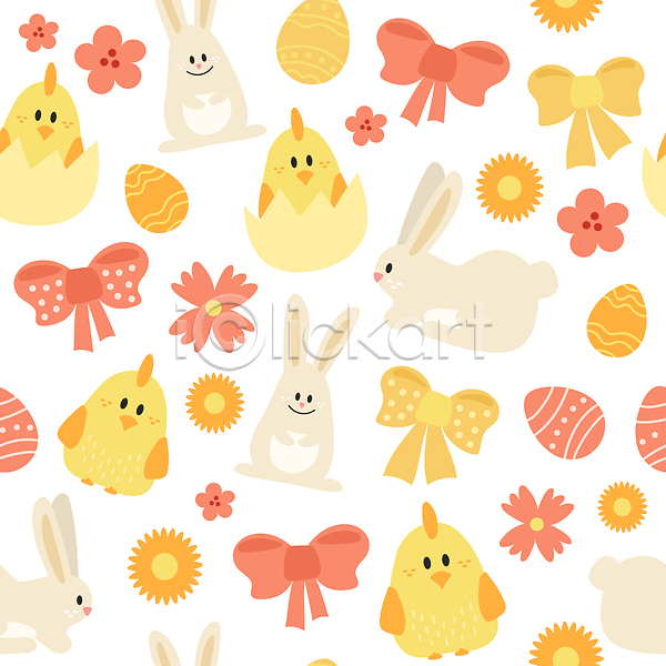 귀여움 사람없음 JPG 포토 해외이미지 계란 꽃 리본 백그라운드 병아리 병아리캐릭터 토끼캐릭터 패턴 해외202310