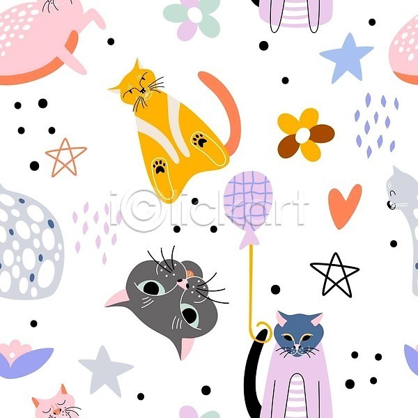 사람없음 EPS 일러스트 해외이미지 고양이 꽃 만화 별 손그림 추상 컬러풀 패턴 패턴백그라운드 풍선 하트 해외202310