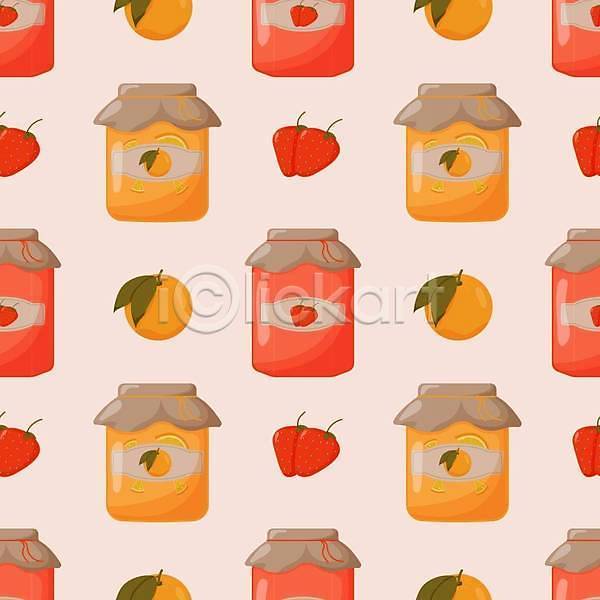 달콤 사람없음 EPS 일러스트 해외이미지 딸기 딸기잼 병(담는) 오렌지 패턴 해외202310